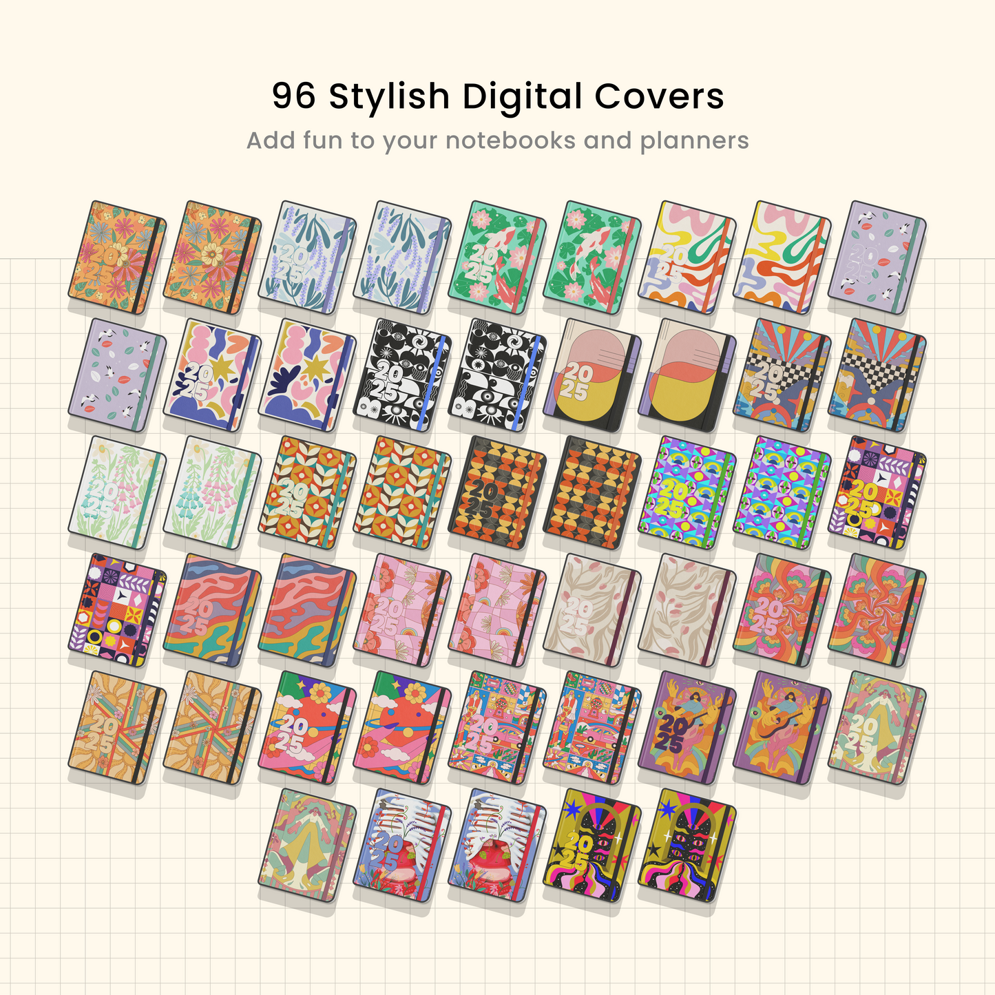 2025 Digital Notebook Covers, Aesthetic, Goodnotes Covers, Samsung Notes Covers Notability Covers, Cool, 70s Colorful Digital Planner Covers - Cards Palace