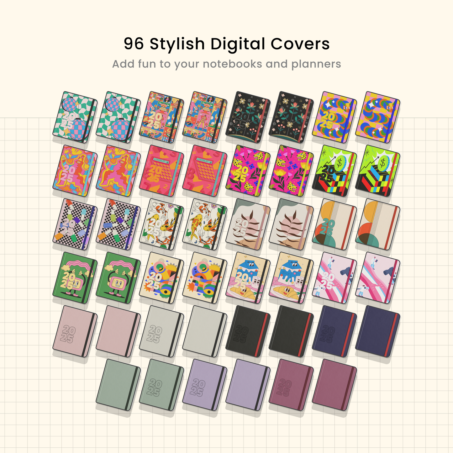 2025 Digital Notebook Covers, Aesthetic, Goodnotes Covers, Samsung Notes Covers Notability Covers, Cool, 70s Colorful Digital Planner Covers - Cards Palace