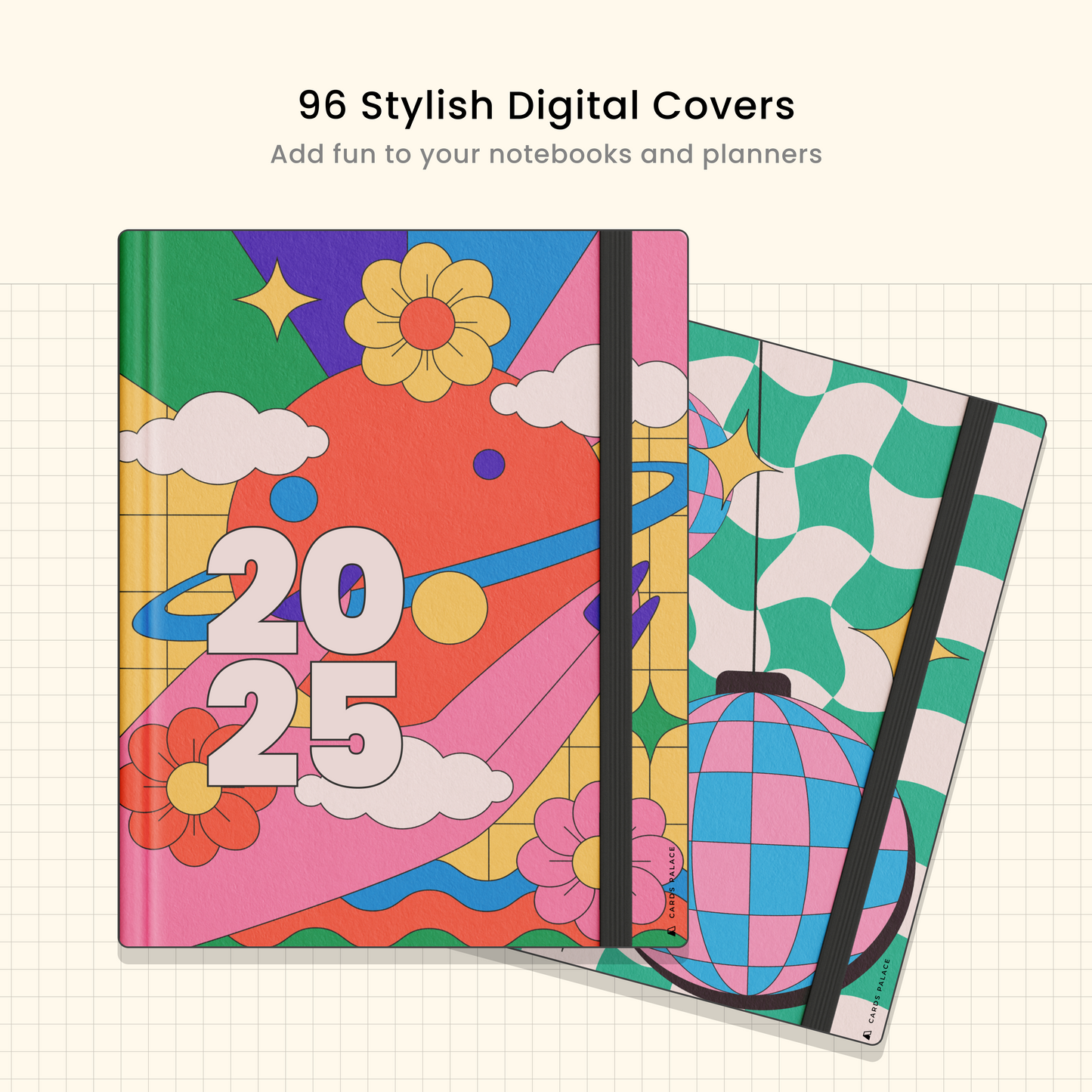 2025 Digital Notebook Covers, Aesthetic, Goodnotes Covers, Samsung Notes Covers Notability Covers, Cool, 70s Colorful Digital Planner Covers - Cards Palace